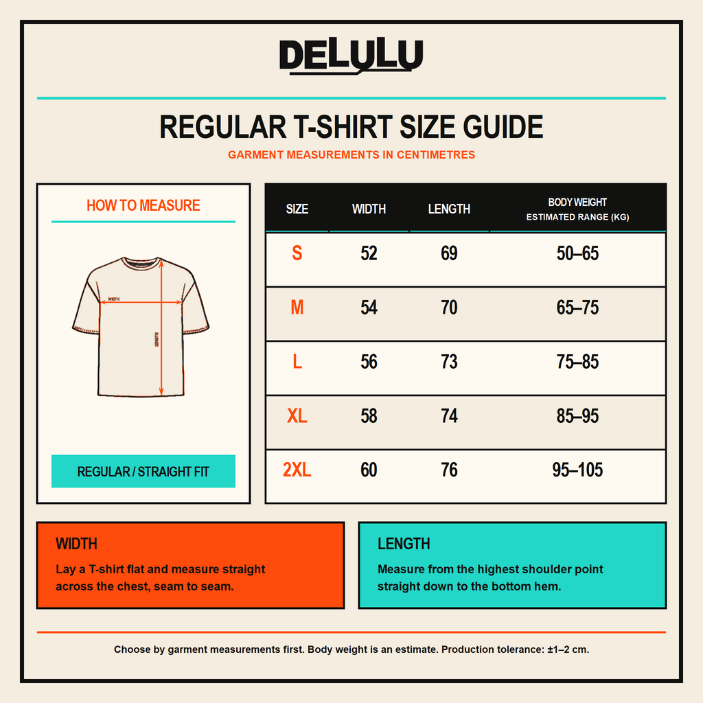 Regular T-shirt size guide
