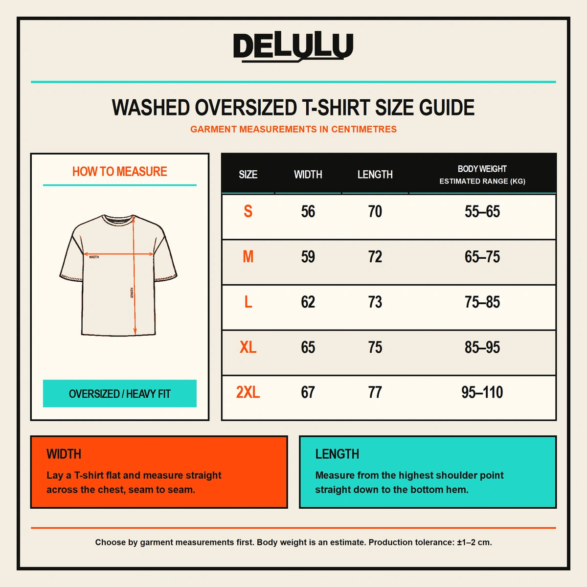 Washed oversized T-shirt size guide
