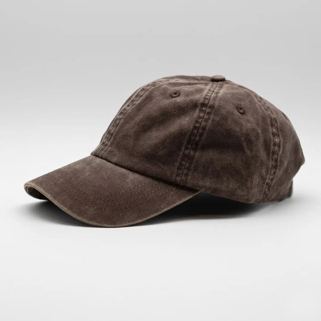 Essential Washed Cap in brown - side angled view