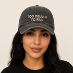 Too Delulu to Fail washed charcoal cap worn on head