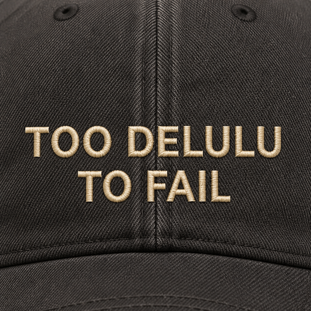 Too Delulu to Fail warm cream embroidery detail