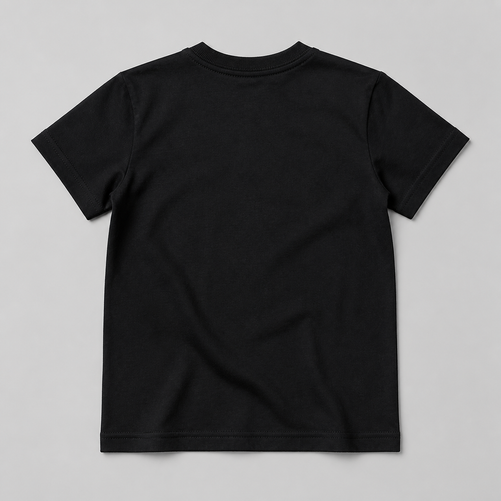 Back view of black kids regular T-shirt