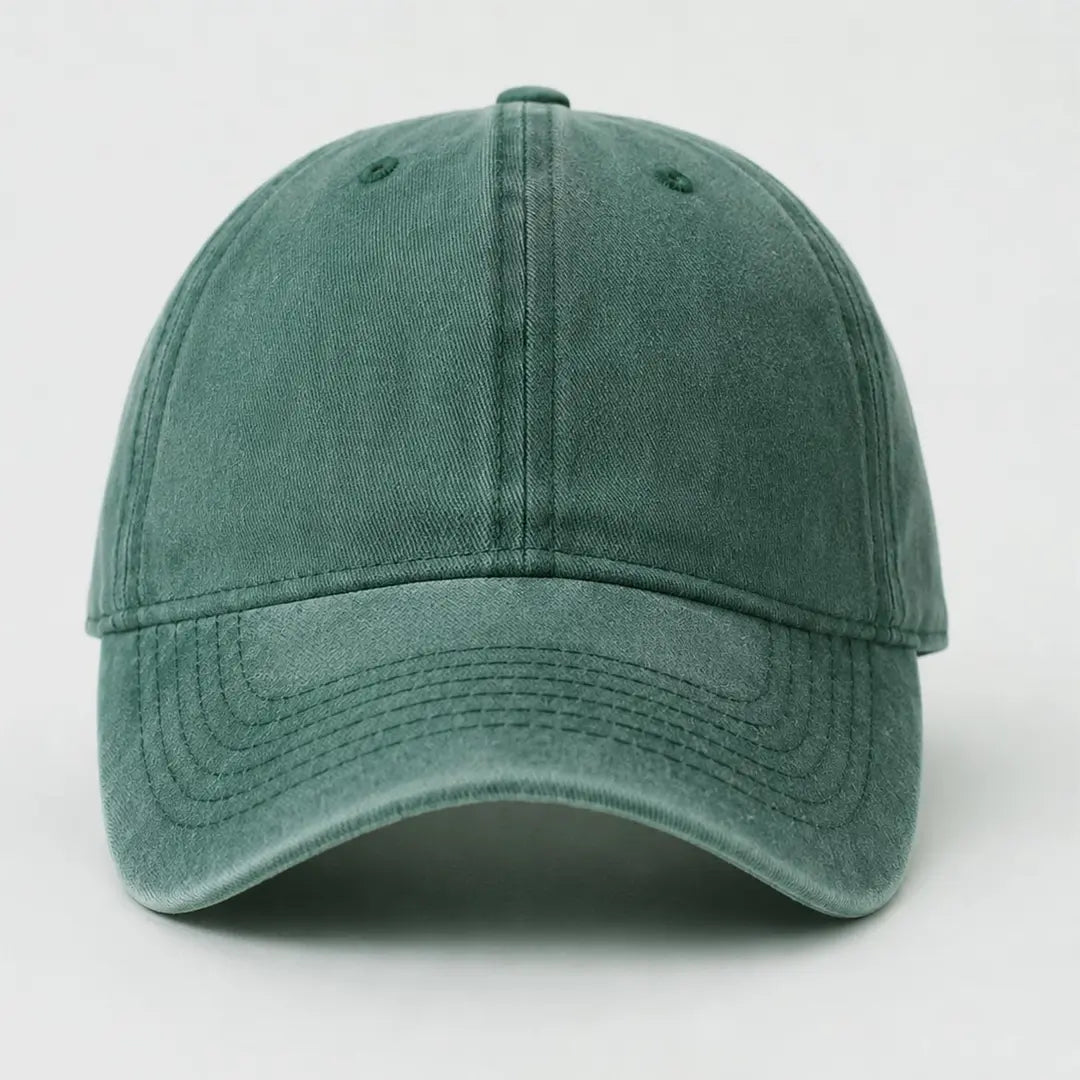 Essential Washed Cap in hunter green - front view