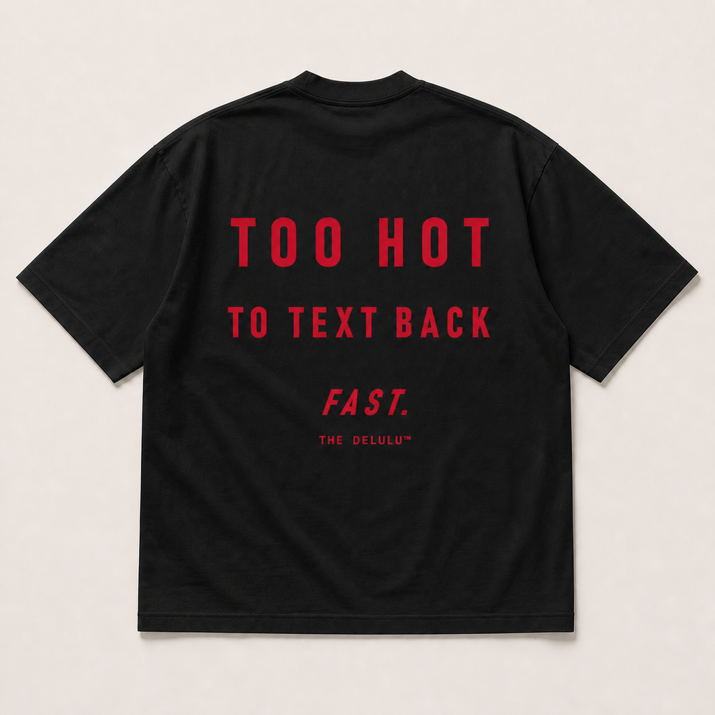 Too Hot Oversized Tee — black back flat lay