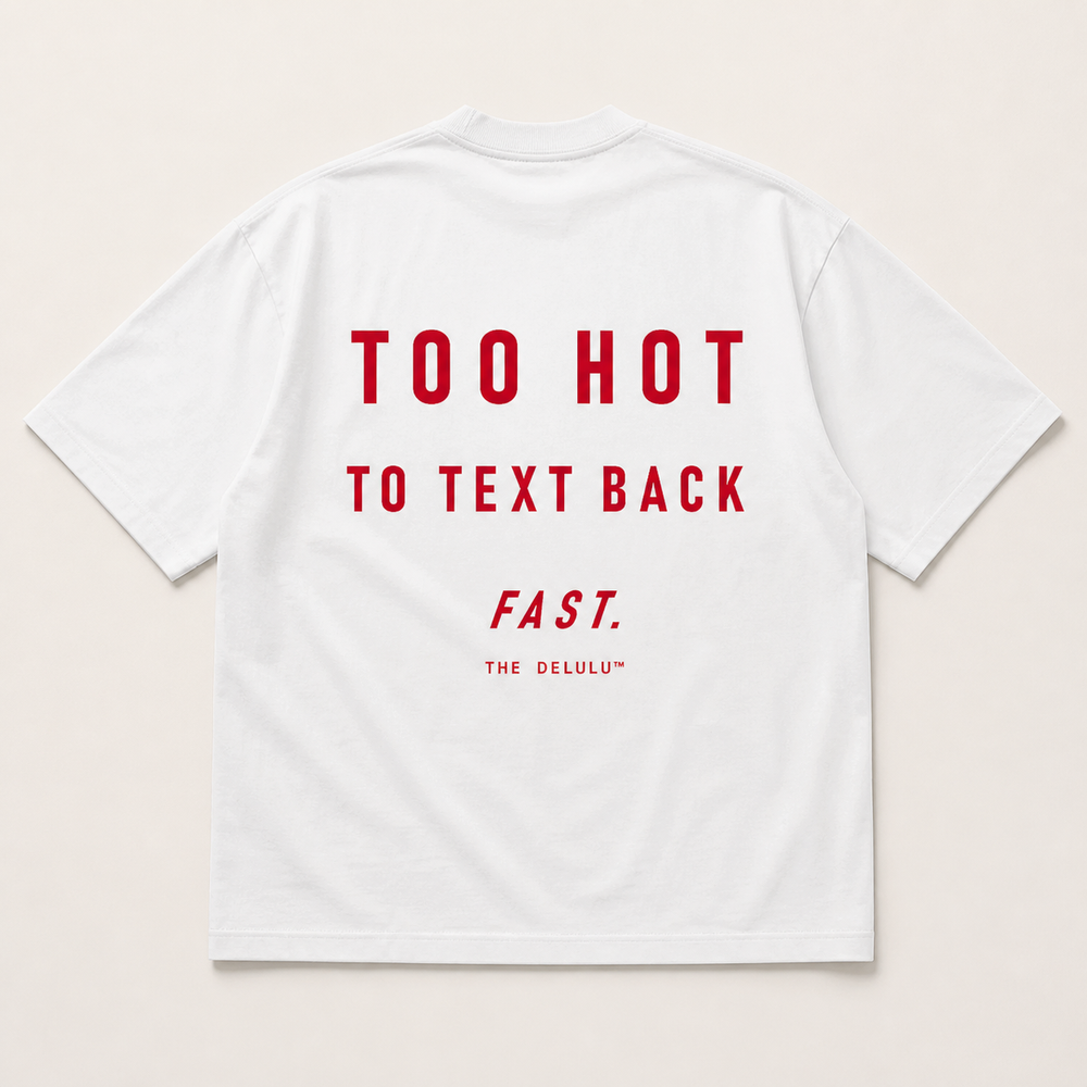 Too Hot Oversized Tee — white back flat lay