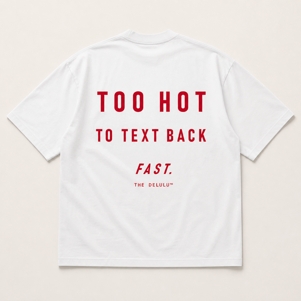 Too Hot Oversized Tee — white back flat lay