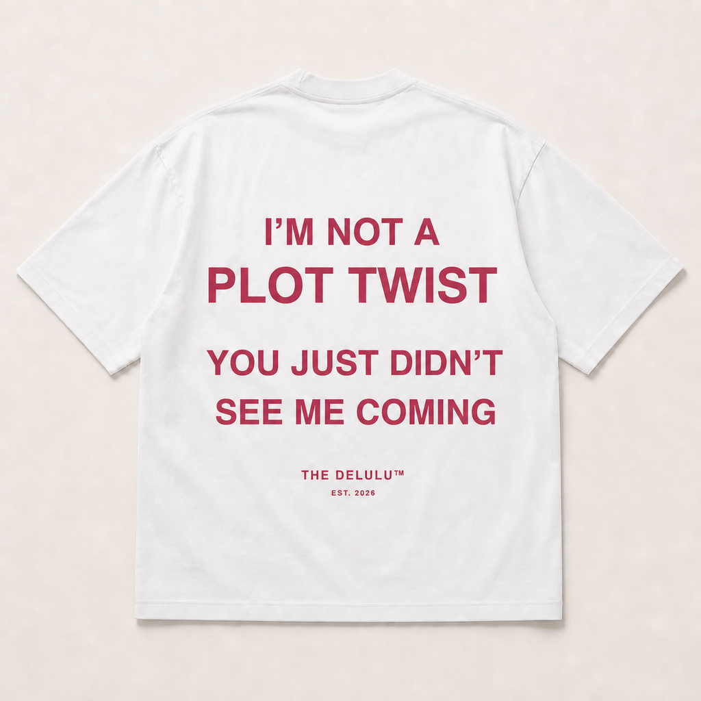 White Plot Twist Oversized Tee, back flat lay