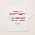 White Plot Twist Oversized Tee, back flat lay