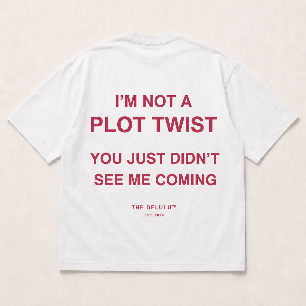 White Plot Twist Oversized Tee, back flat lay