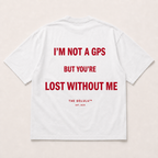 White Lost Without Me Oversized Tee, back flat lay