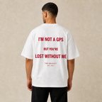 White Lost Without Me Oversized Tee worn from the back