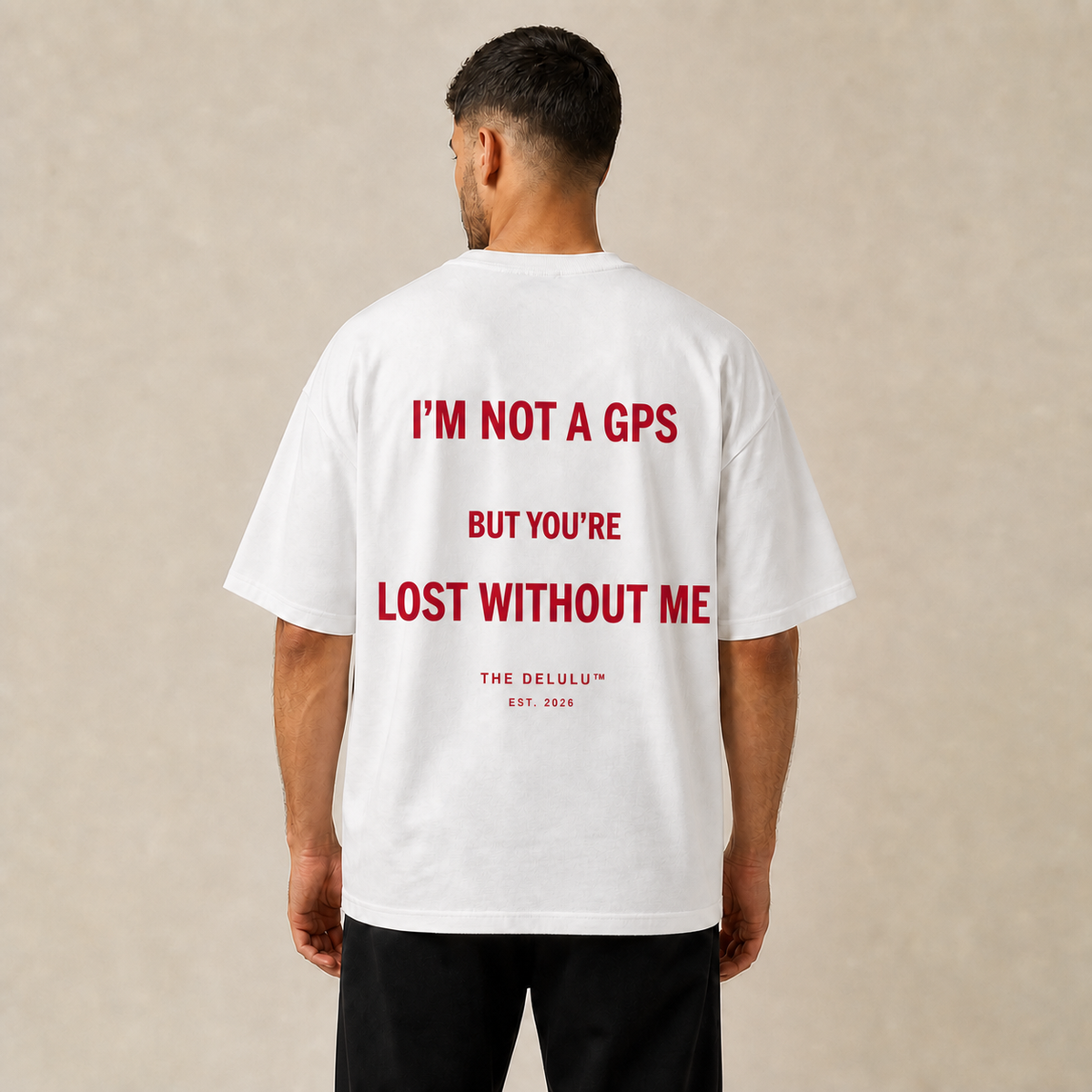 White Lost Without Me Oversized Tee worn from the back