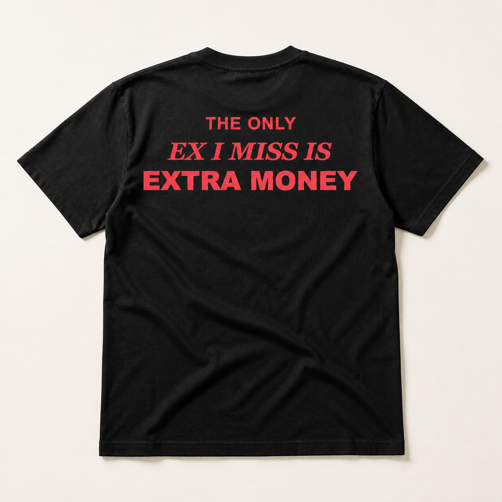 Black Extra Money Regular Tee, back flat lay