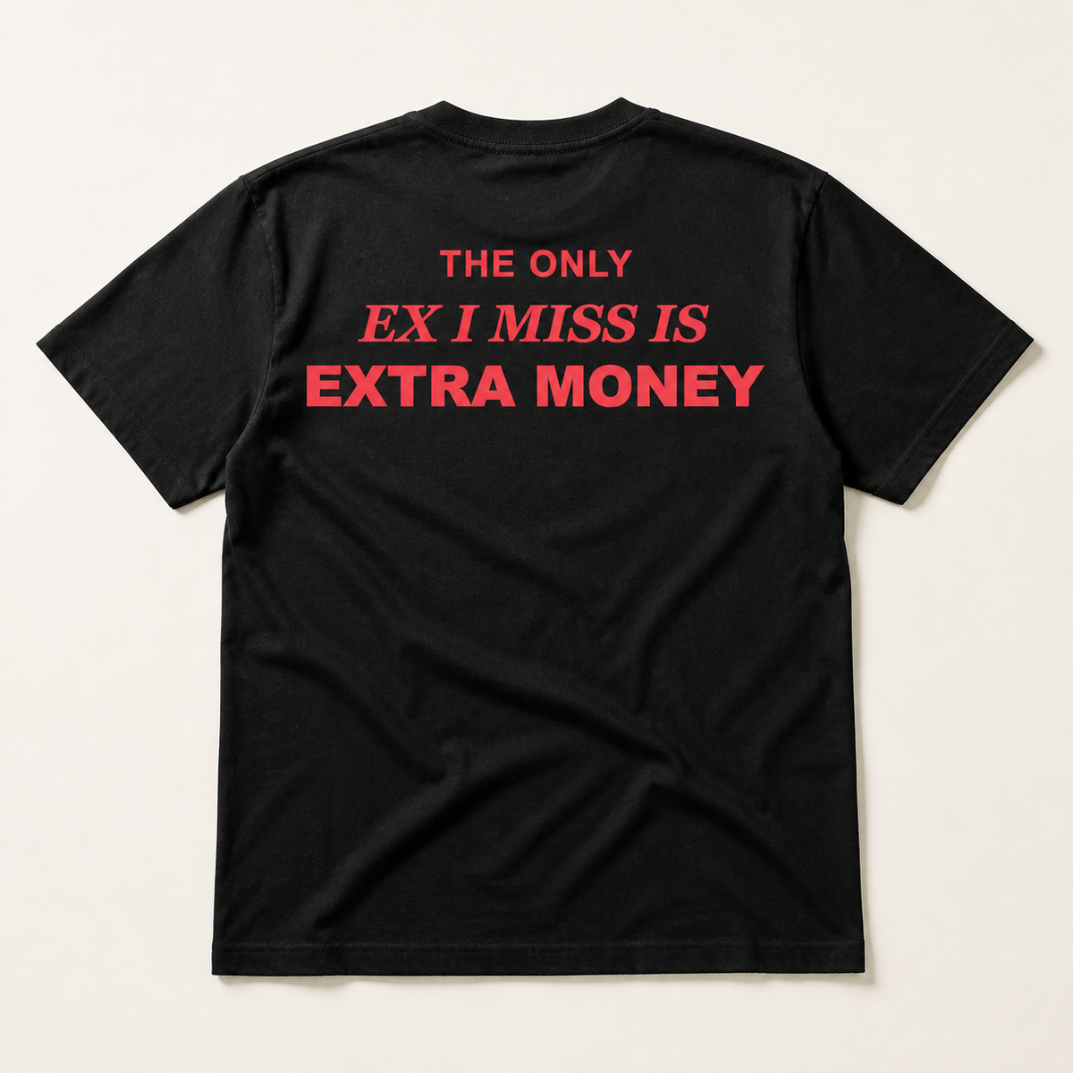 Black Extra Money Regular Tee, back flat lay