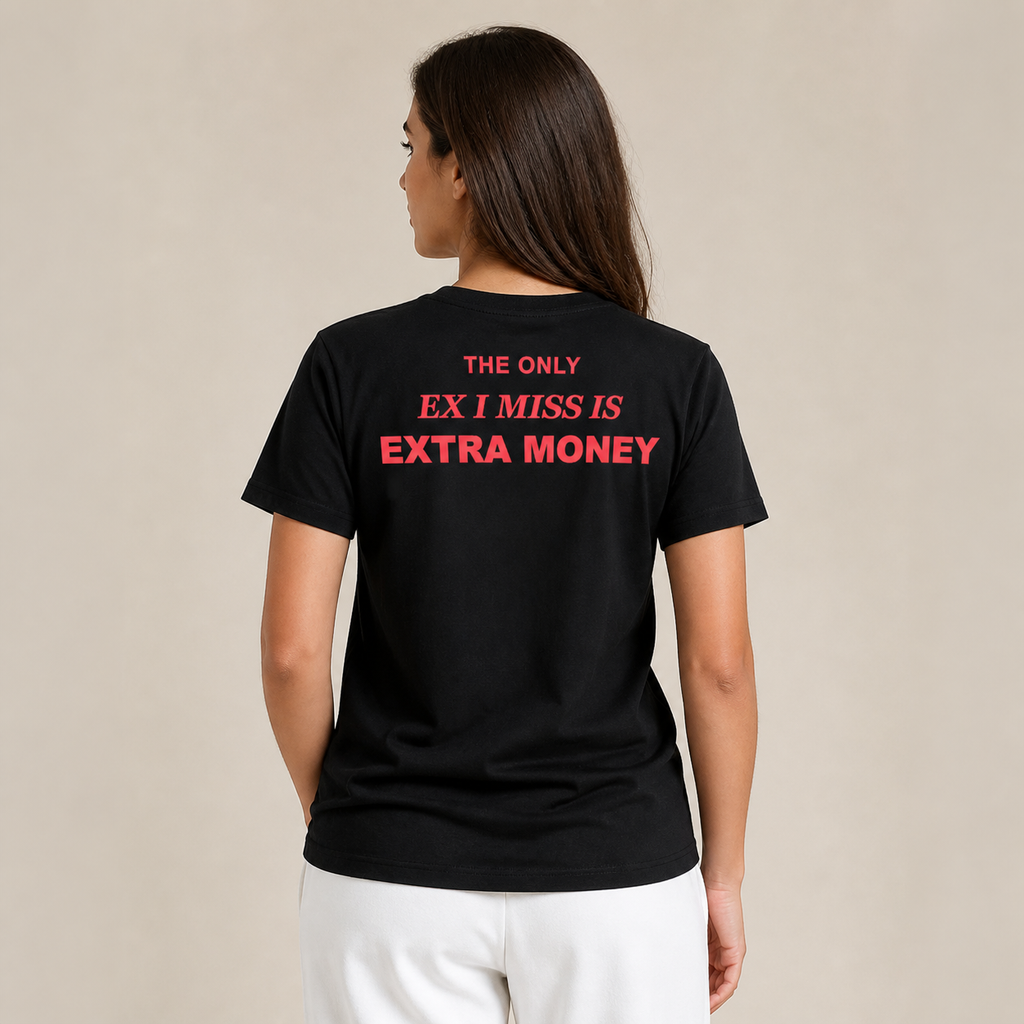 Black Extra Money Regular Tee worn from the back