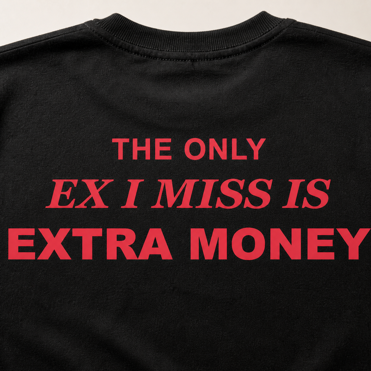 Extra Money signal red back print detail