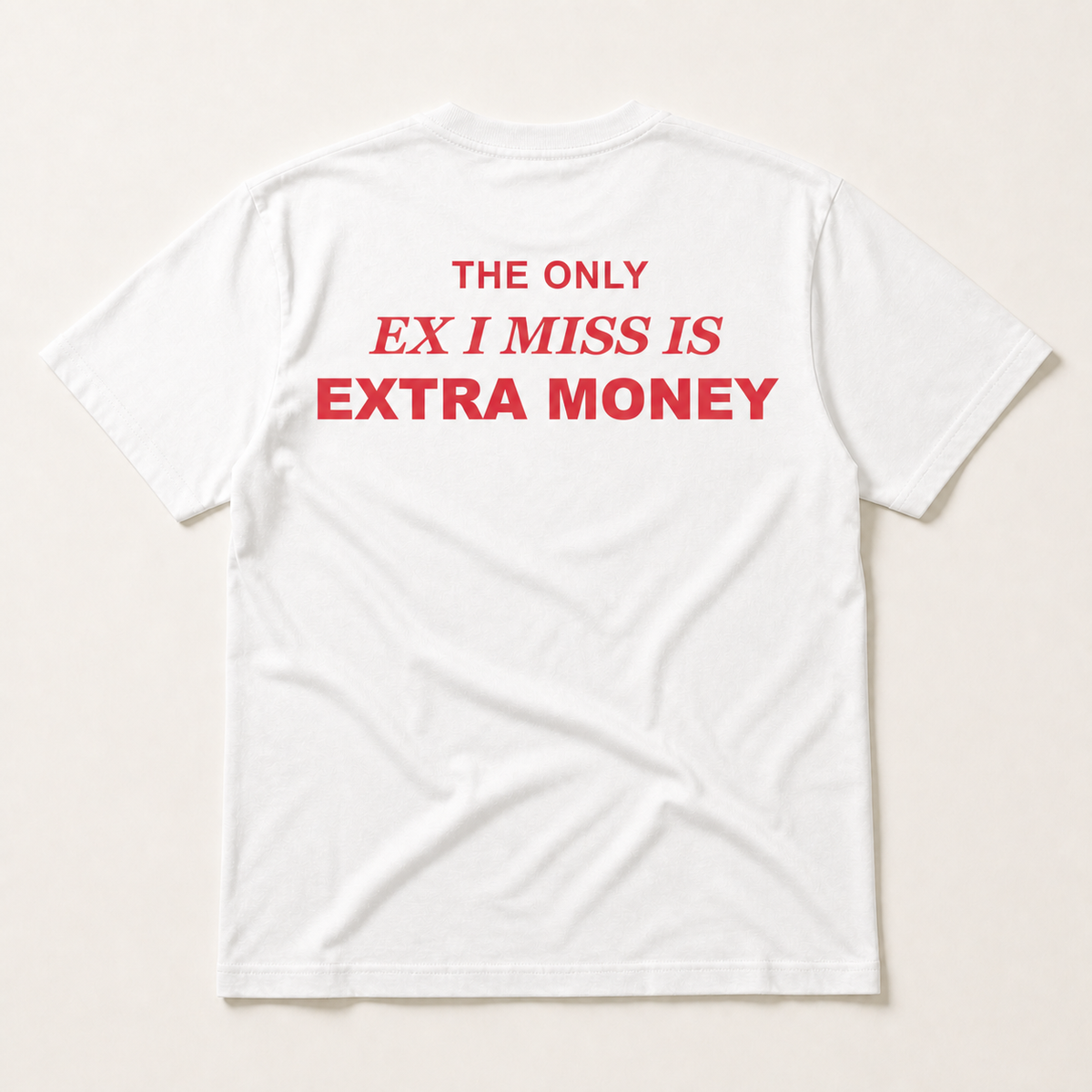White Extra Money Regular Tee, back flat lay