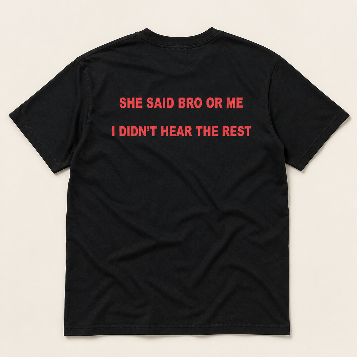 Black Bro or Me Regular Tee, back flat lay