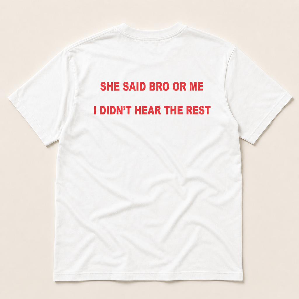 White Bro or Me Regular Tee, back flat lay