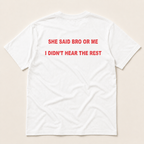 White Bro or Me Regular Tee, back flat lay