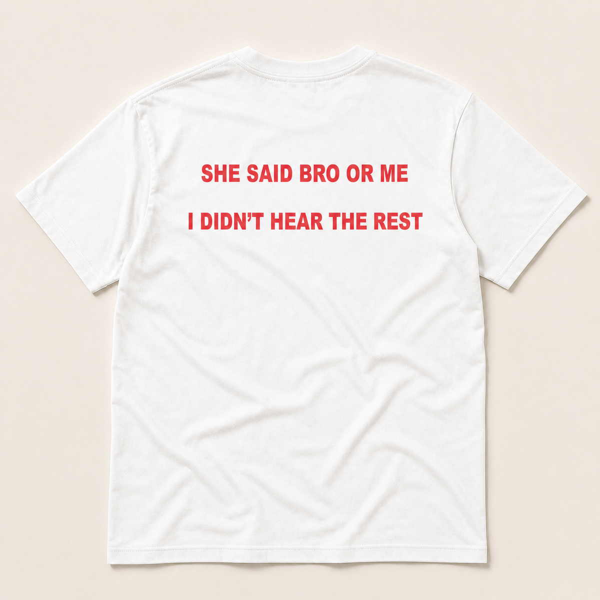 White Bro or Me Regular Tee, back flat lay
